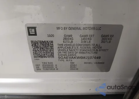 2021 Buick Enclave Awd Essence from USA, damaged, VIN 5GAEVAKW6MJ107649